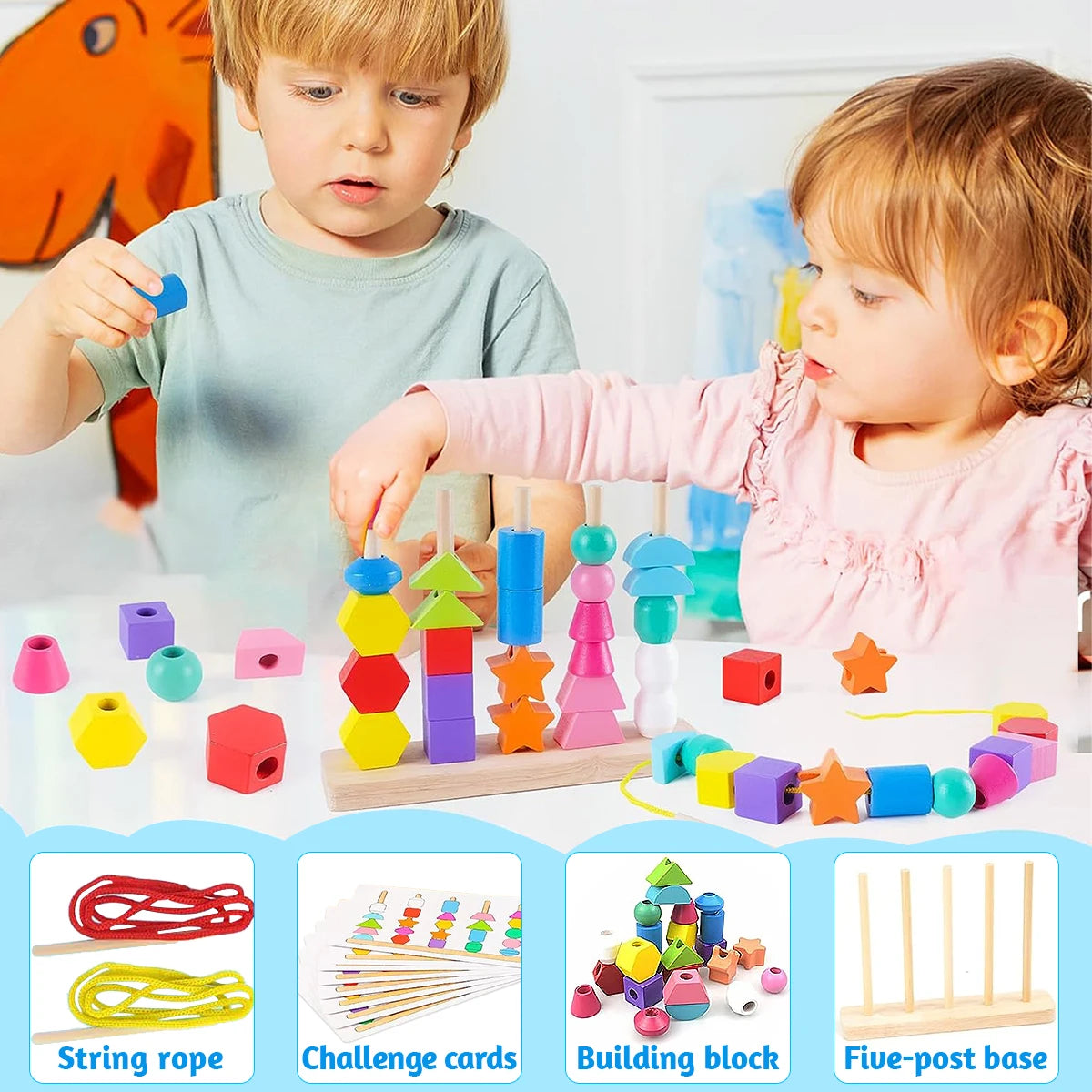 Jouets de séquençage en bois à empiler